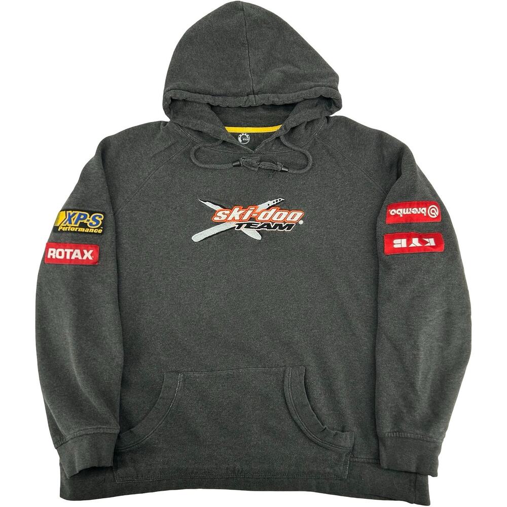VTG Men's Grey Boxy Embroidered BRP Ski-doo Team Rotax Hoodie Sweatshirt Sz L